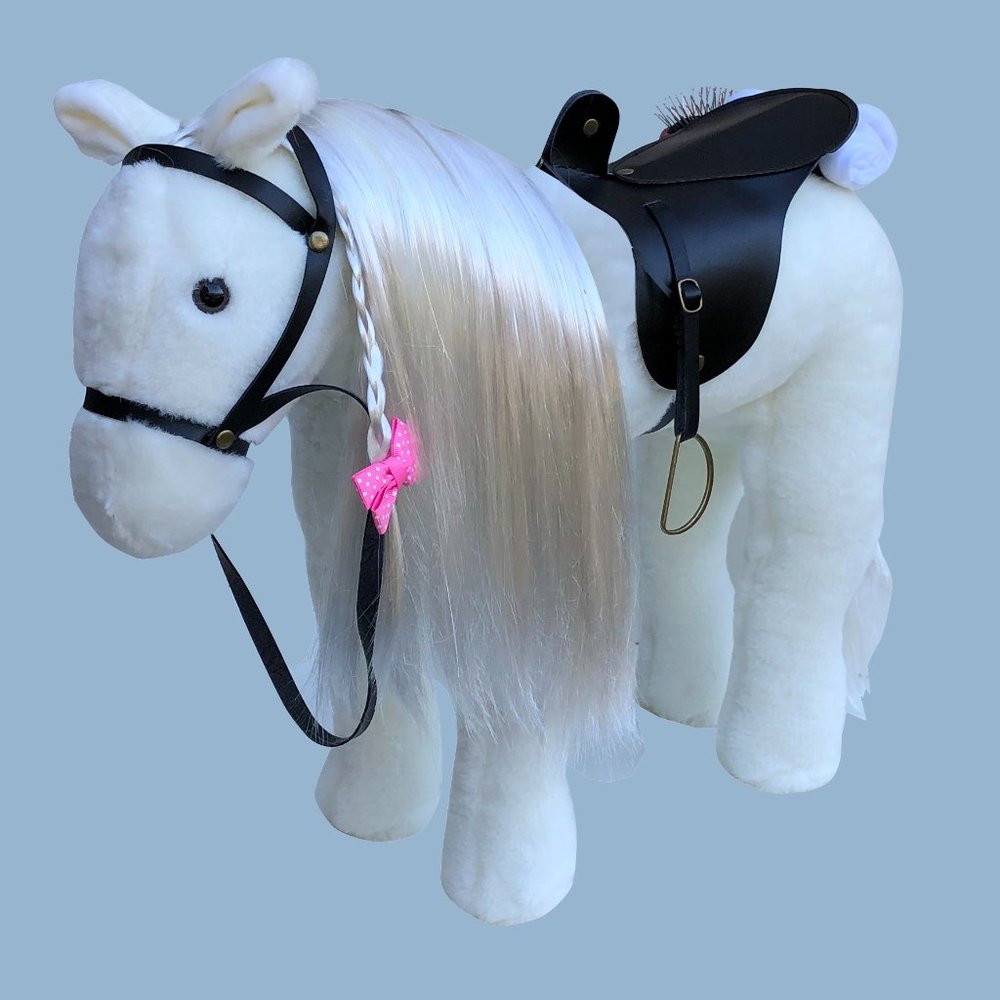 17.7" high Plush Horse Toy Stuffed Animal Toy(white)  w/Comb and Clip